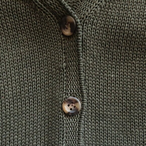 Talbots Military Green 100% Cotton Knit Tortoise Button Sweater Cardigan M - Picture 7 of 11